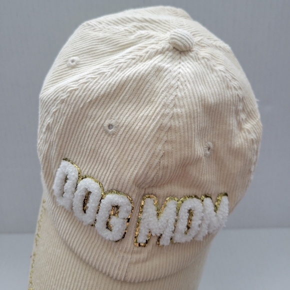 Simply Southern Cream Corduroy Dog Mom Sequin Ball Cap Hat - Picture 3 of 7